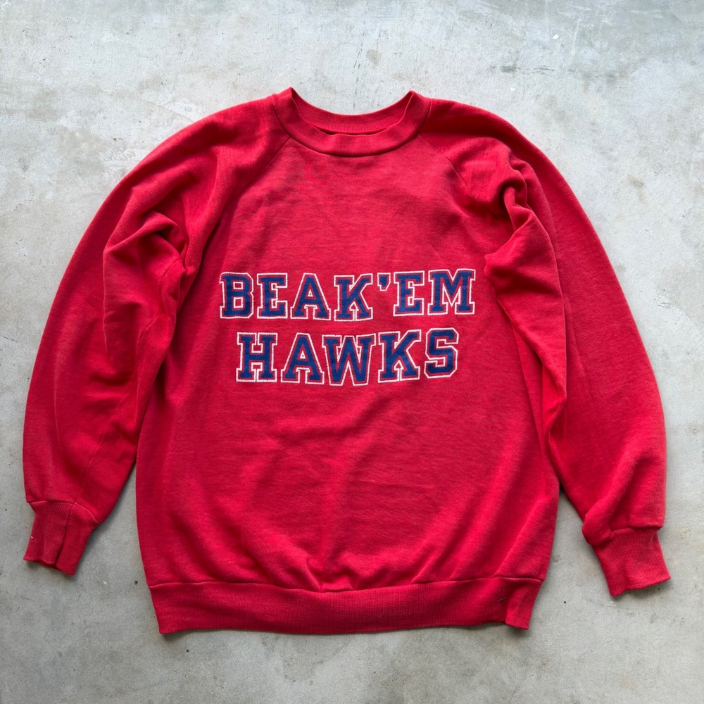 Vintage Kansas Jayhawks Beak Em Hawks Sweatshirt Red Double Sided Mascot XL
